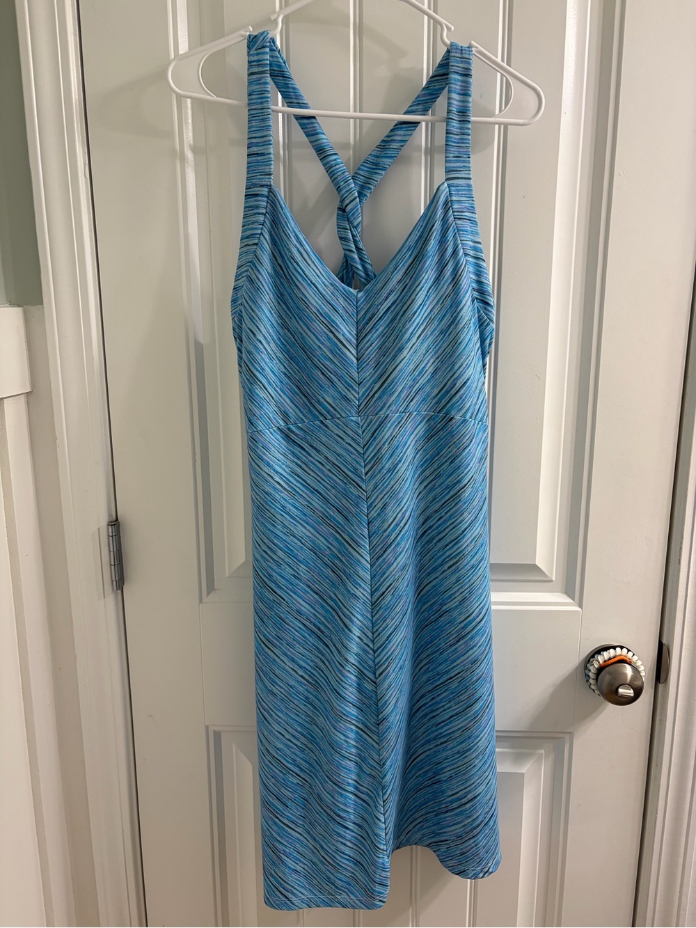 TEHAMA Blue Striped Crossback Tank with Light Trim